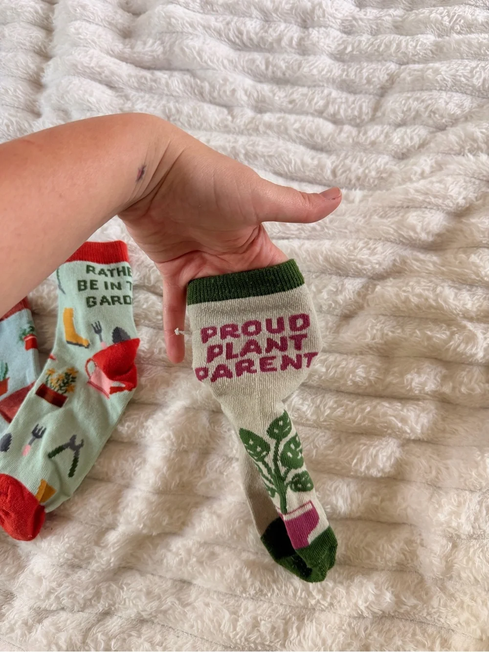 Garden-Themed Crew Socks Trio - Mint, Light Blue & Beige